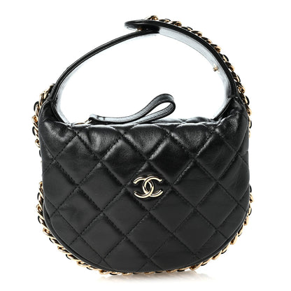 Quilted Lambskin Hobo Bag - Black