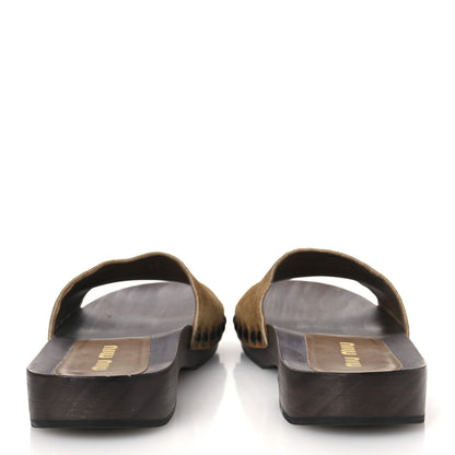 Miu Miu Suede Women's Logo Slide Clogs 37 Cannella