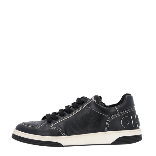 Calfskin Logo Sneakers Black White