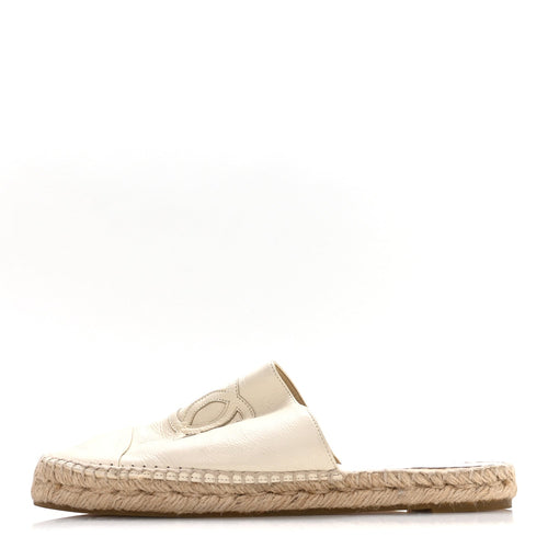 Chanel Calfskin Women's CC Espadrille Mules 40 Ivory