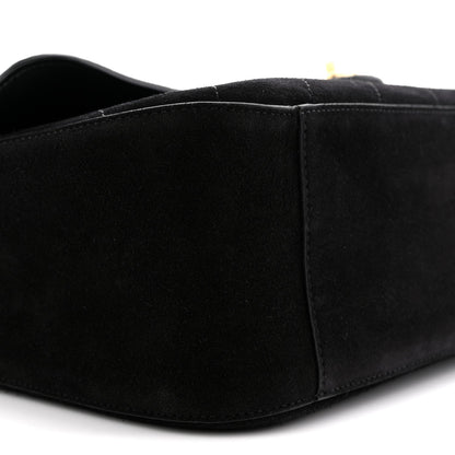 Small Calfskin Suede Flap Shoulder Bag - Black