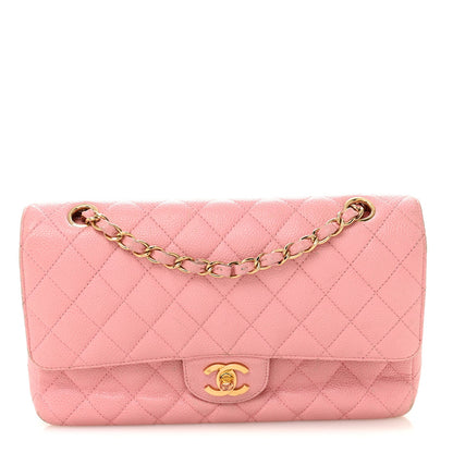Medium Quilted Caviar Flap Shoulder Bag - Pink