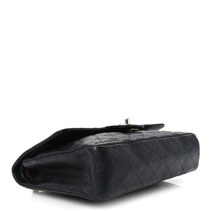 Medium Quilted Caviar Flap Shoulder Bag - Black