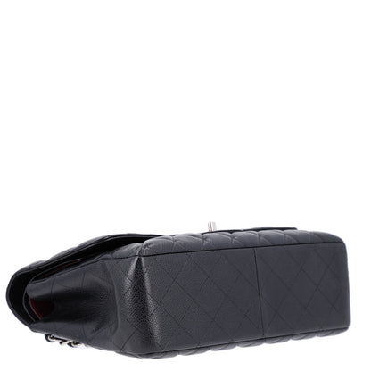 Quilted Caviar Flap Shoulder Bag - Black