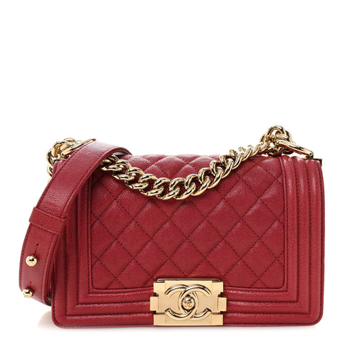 Small Quilted Caviar Flap Shoulder Bag - Pink
