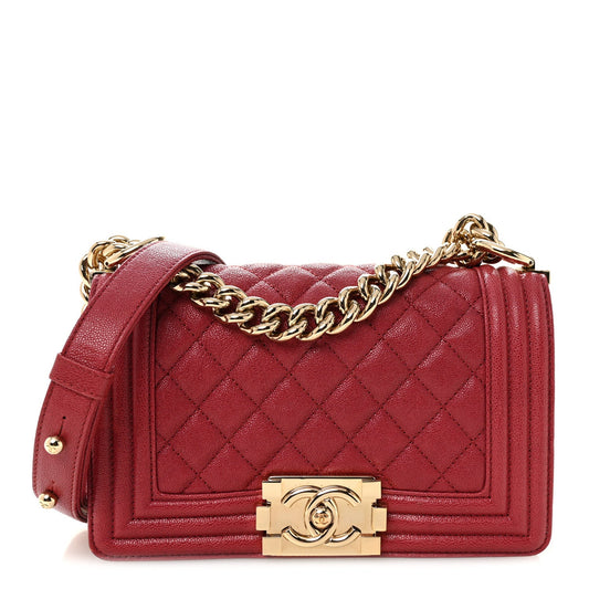 Small Quilted Caviar Flap Shoulder Bag - Pink