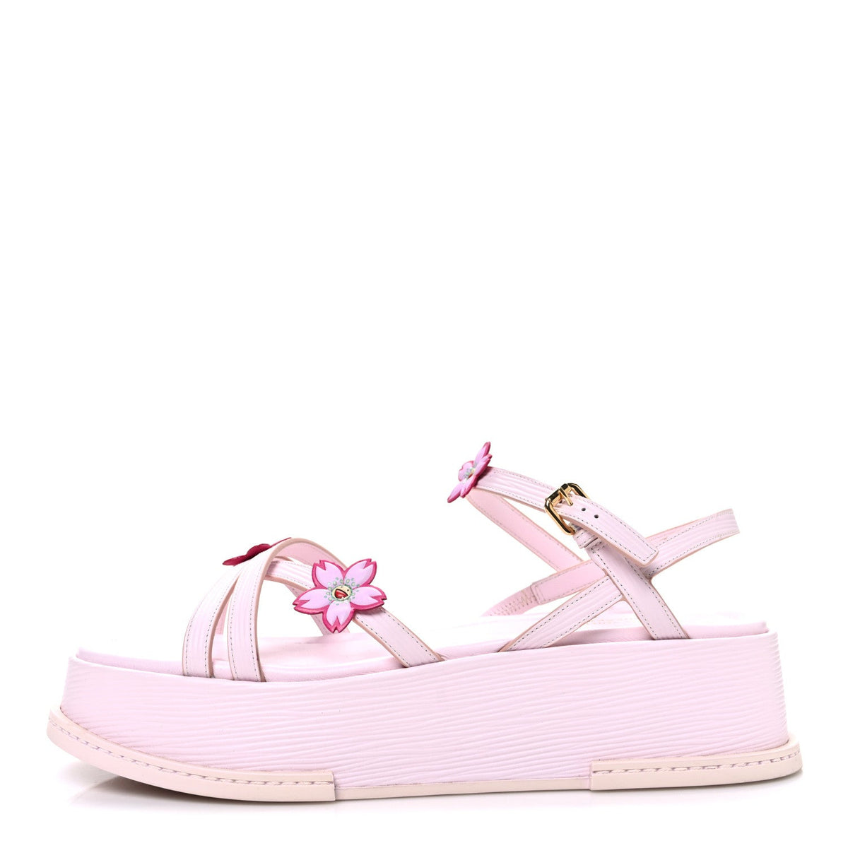 LV X Tm Cherry Blossom Calfskin Maya Flatform Sandals Light Pink