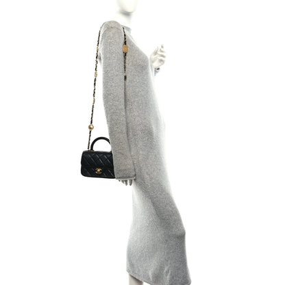 Mini Quilted Lambskin Flap Shoulder Bag - Black