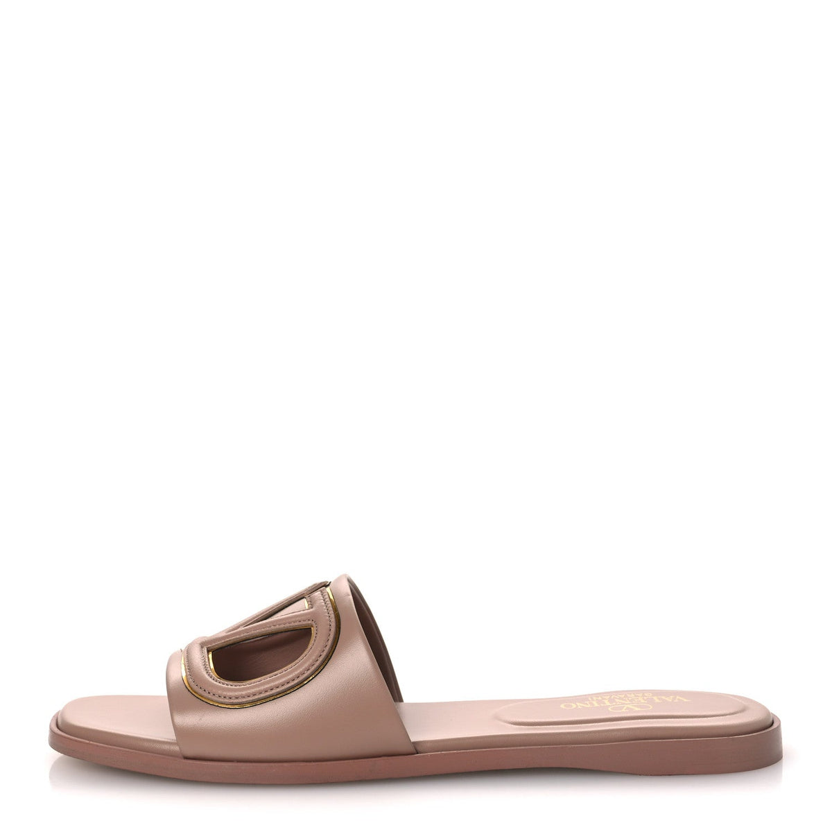 Garavanicalfskin VLogo Cut Out Flat Slide Sandals Rose