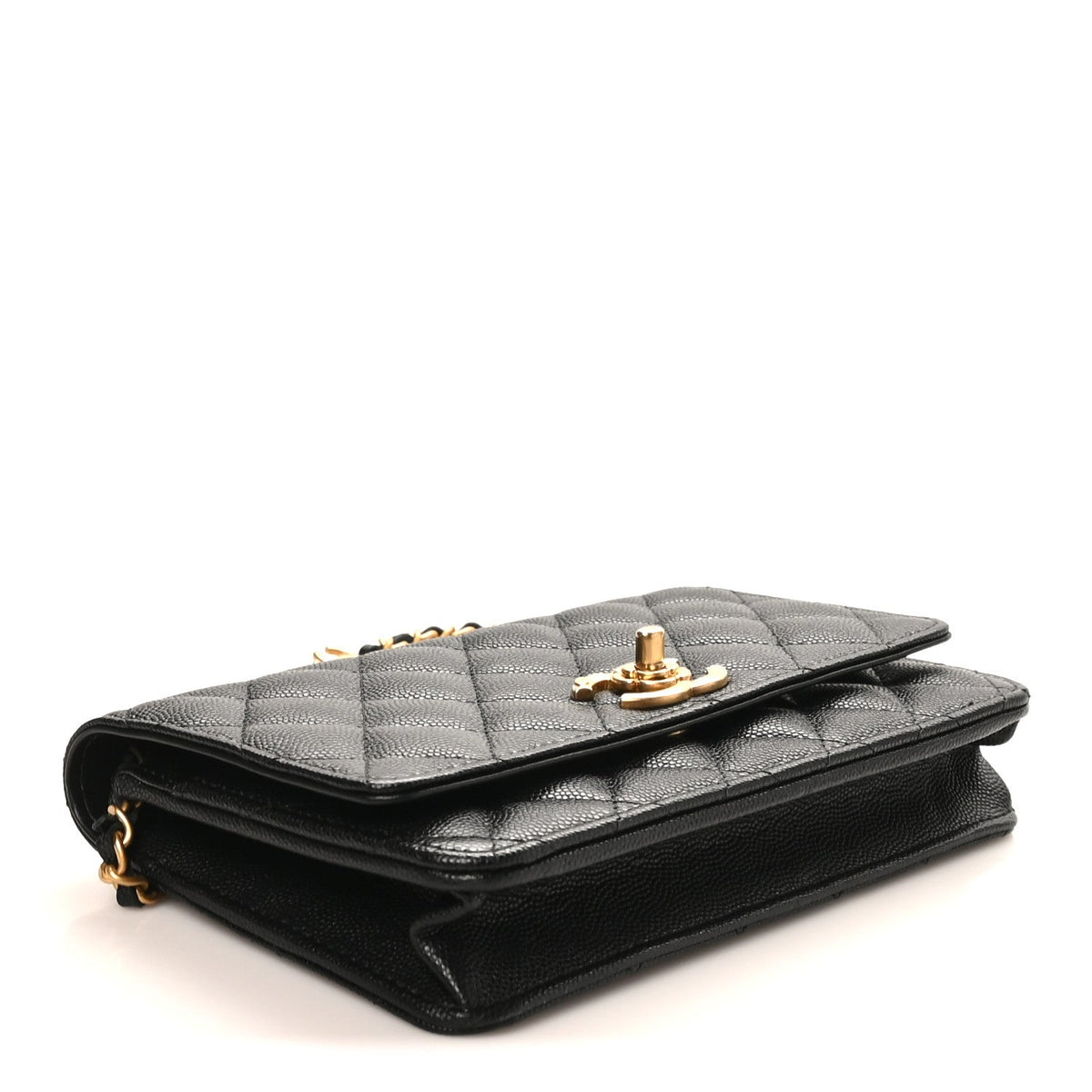 Quilted Caviar Wallet Bag - Black