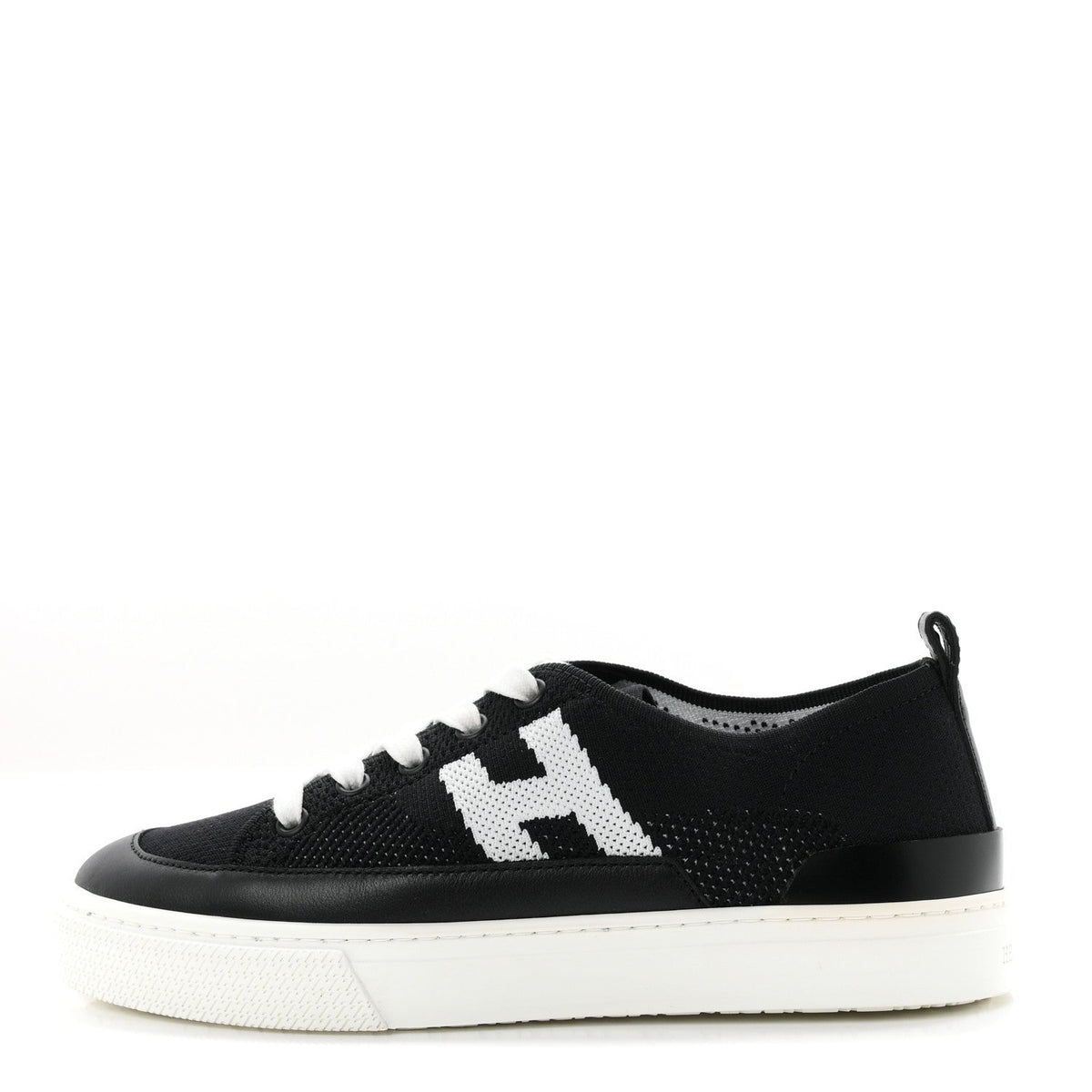 Knit Fabric Calfskin Deep Sneakers Black White