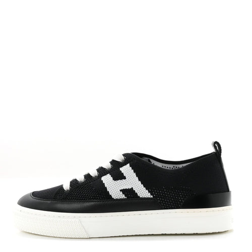 Knit Fabric Calfskin Deep Sneakers Black White