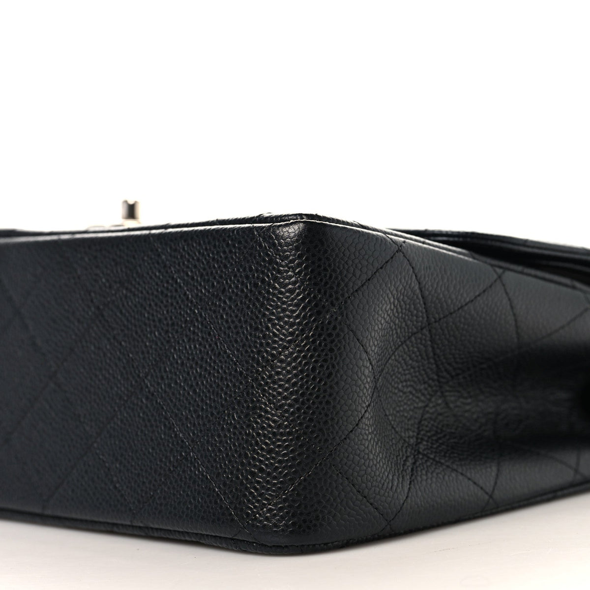 Quilted Caviar Flap Shoulder Bag - Black