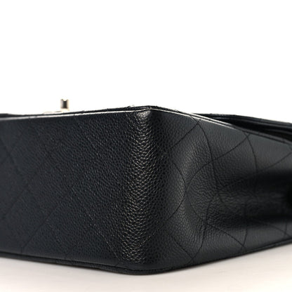 Quilted Caviar Flap Shoulder Bag - Black
