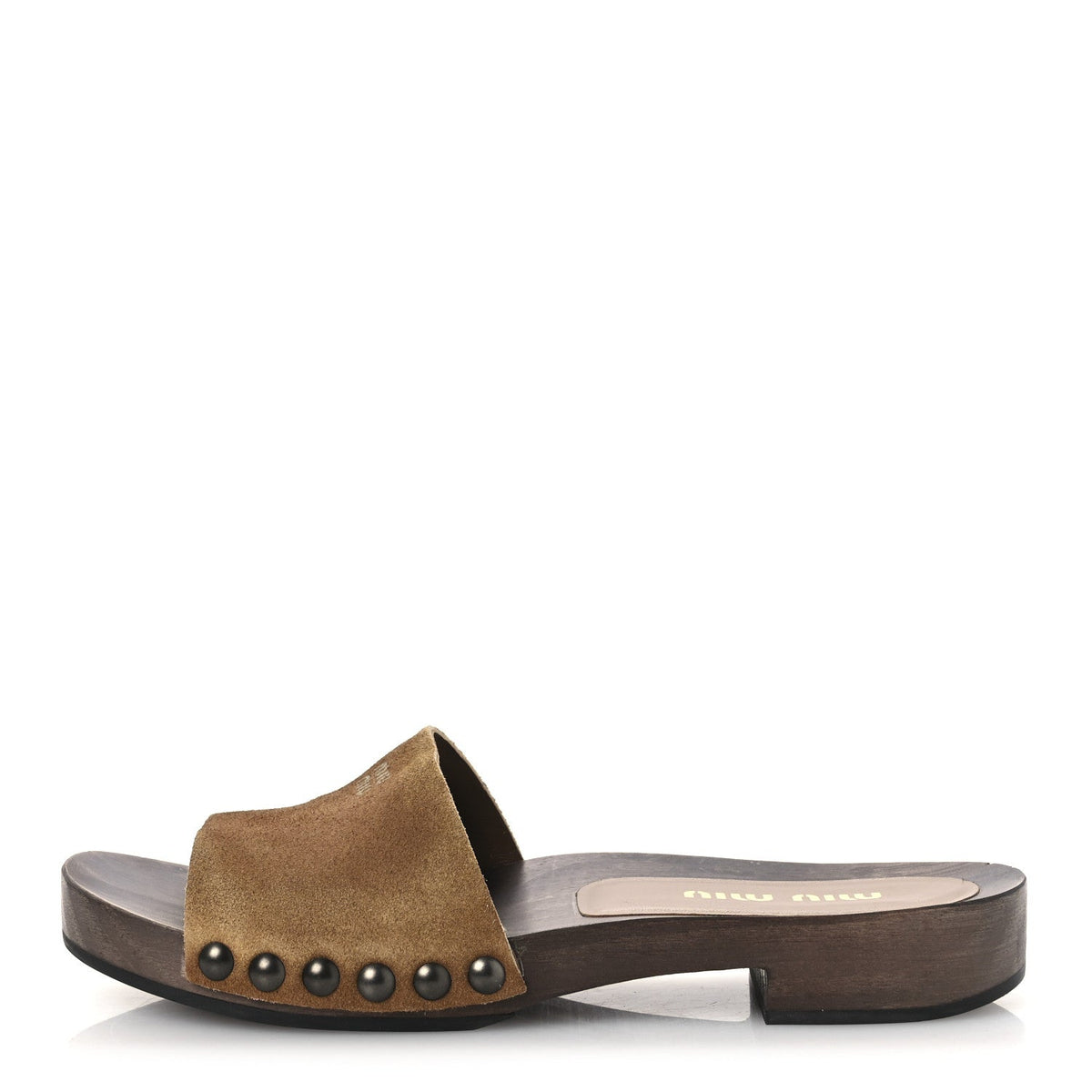 Miu Miu Suede Women's Logo Slide Clogs 37 Cannella