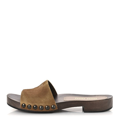 Miu Miu Suede Women's Logo Slide Clogs 37 Cannella