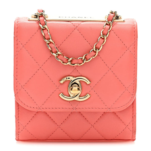 Mini Quilted Lambskin Clutch Bag - Pink
