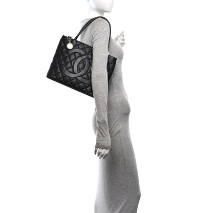 Quilted Caviar Tote Bag - Black