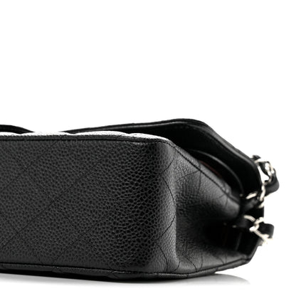 Medium Quilted Caviar Flap Shoulder Bag - Black