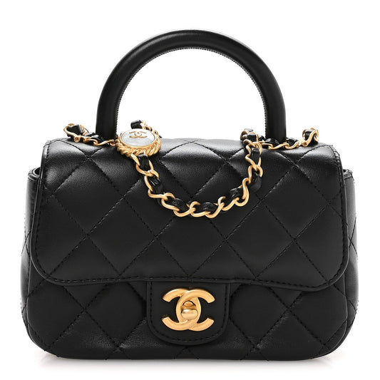 Mini Quilted Lambskin Flap Shoulder Bag - Black