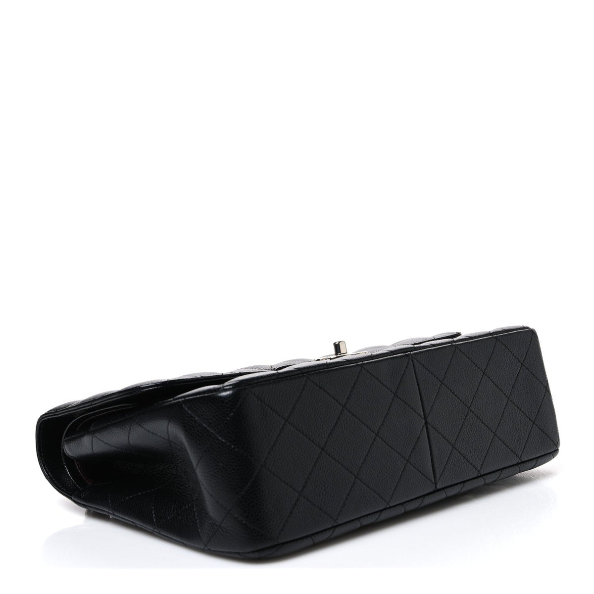 Quilted Caviar Flap Shoulder Bag - Black