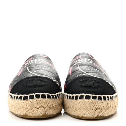Chanel Lambskin Grosgrain Women's Printed CC Espadrilles 36 Multicolor Black
