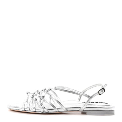 Chanel Laminated Lambskin Women's CC Sandals 36.5 Silver