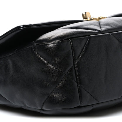 Medium Quilted Lambskin Flap Shoulder Bag - Black