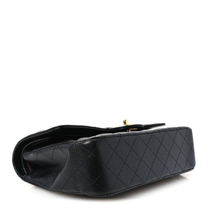 Medium Quilted Caviar Flap Shoulder Bag - Black