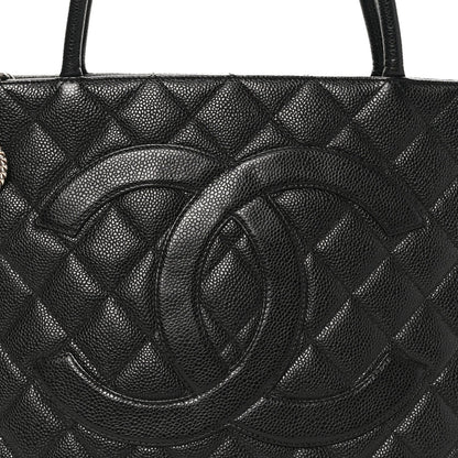 Quilted Caviar Tote Bag - Black