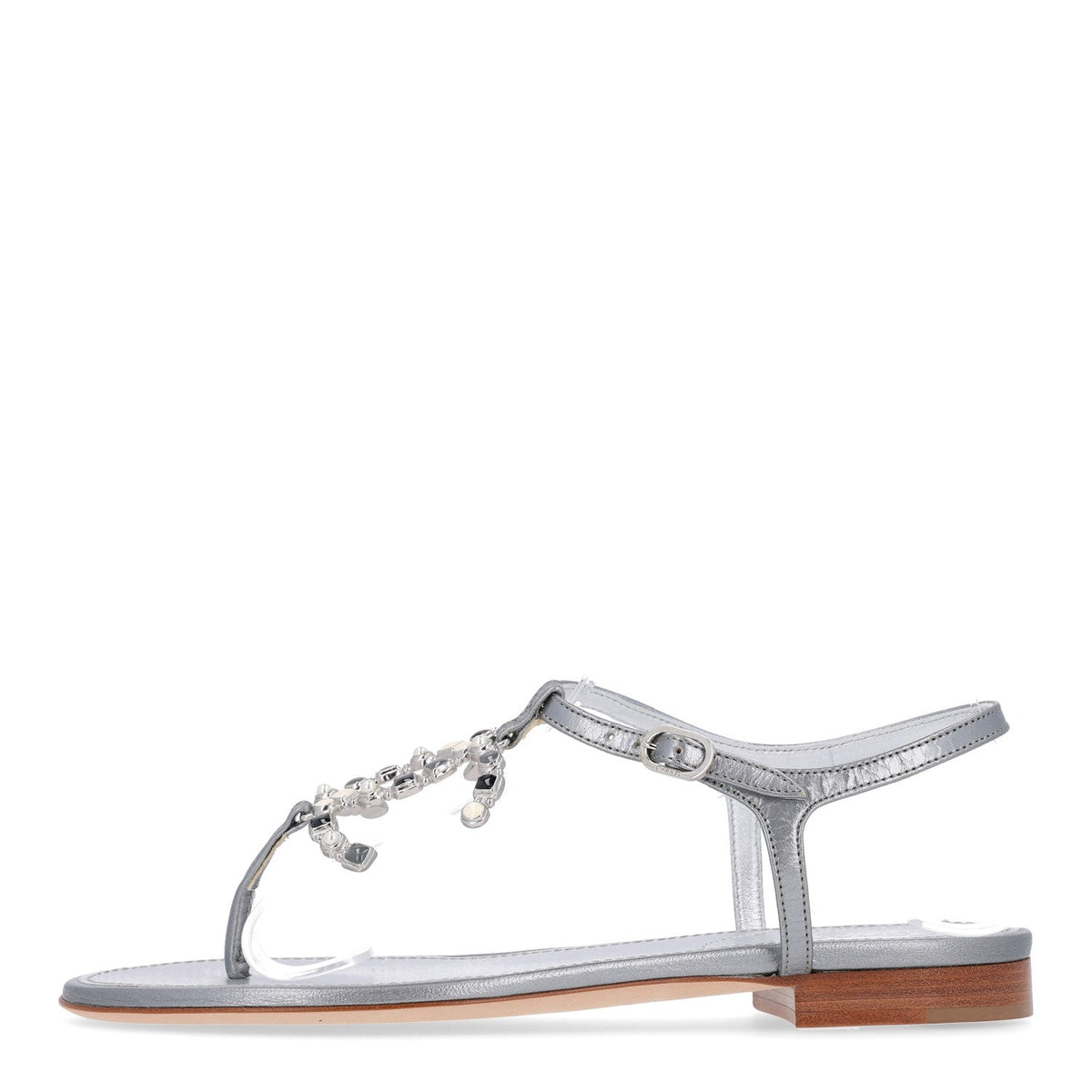 Metallized Lambskin CC Crystal Thong Sandals Silver
