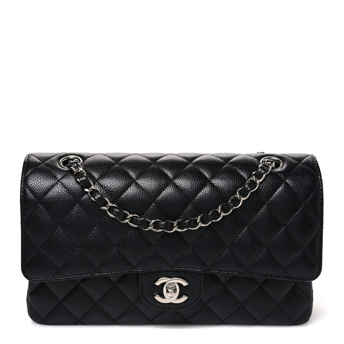 Medium Quilted Caviar Flap Shoulder Bag - Black
