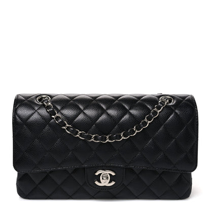 Medium Quilted Caviar Flap Shoulder Bag - Black