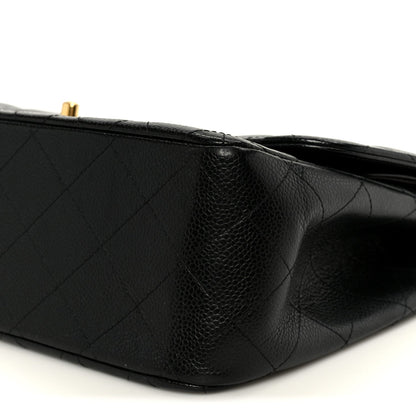 Quilted Caviar Flap Shoulder Bag - Black