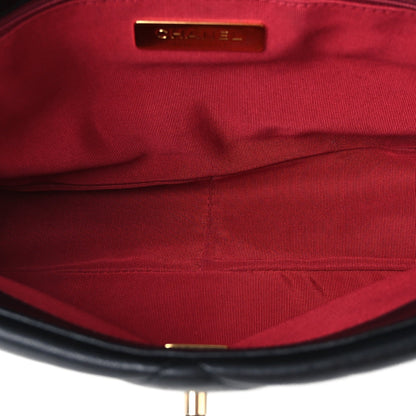 Large Quilted Goatskin Flap Shoulder Bag - Black