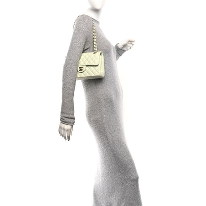 Small Quilted Caviar Flap Shoulder Bag - Light Green