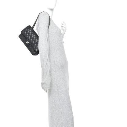 Medium Quilted Caviar Flap Shoulder Bag - Black