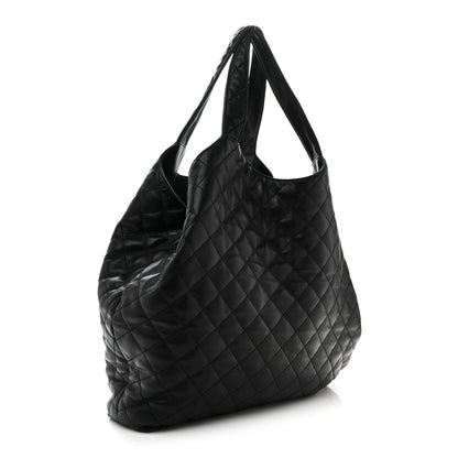 Maxi Quilted Lambskin Tote Bag - Black