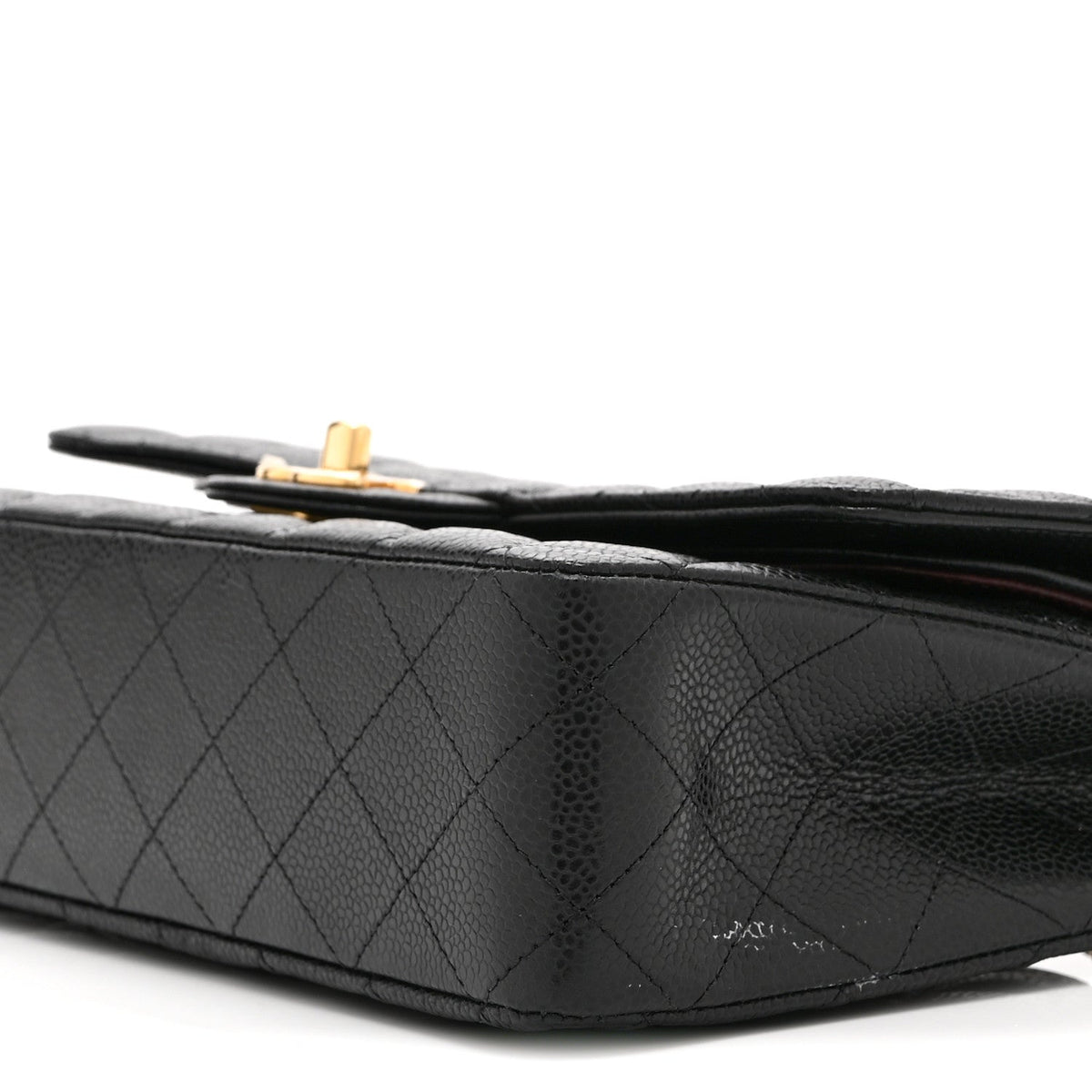 Medium Quilted Caviar Flap Shoulder Bag - Black