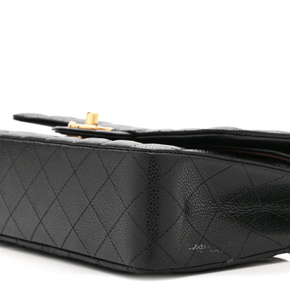Medium Quilted Caviar Flap Shoulder Bag - Black
