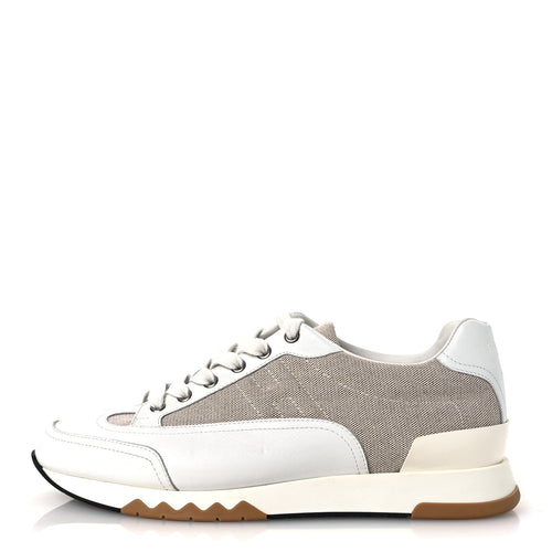 Canvas Calfskin Trail Sneakers Prunoir White