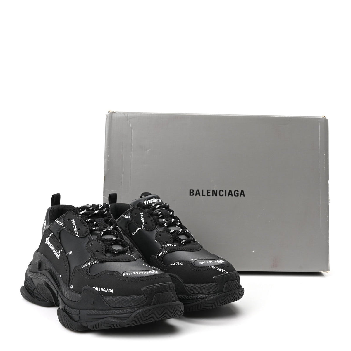 Balenciaga Technical Fabric Men's Triple S Sneakers 40 Black White