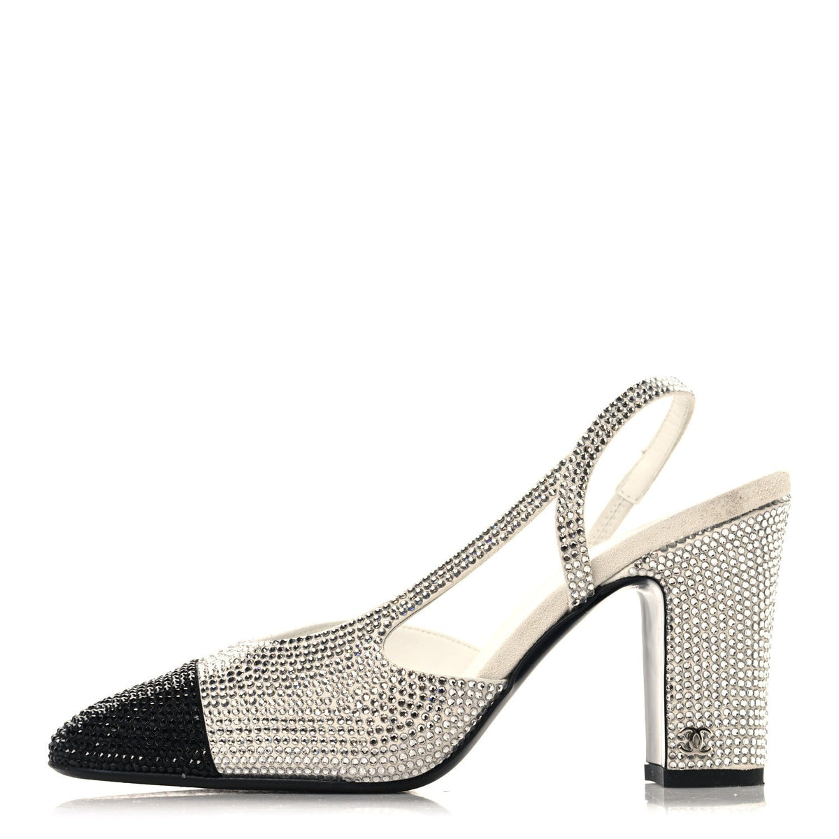 Strass Grosgrain Cap Toe CC Slingback Pumps Silver Black