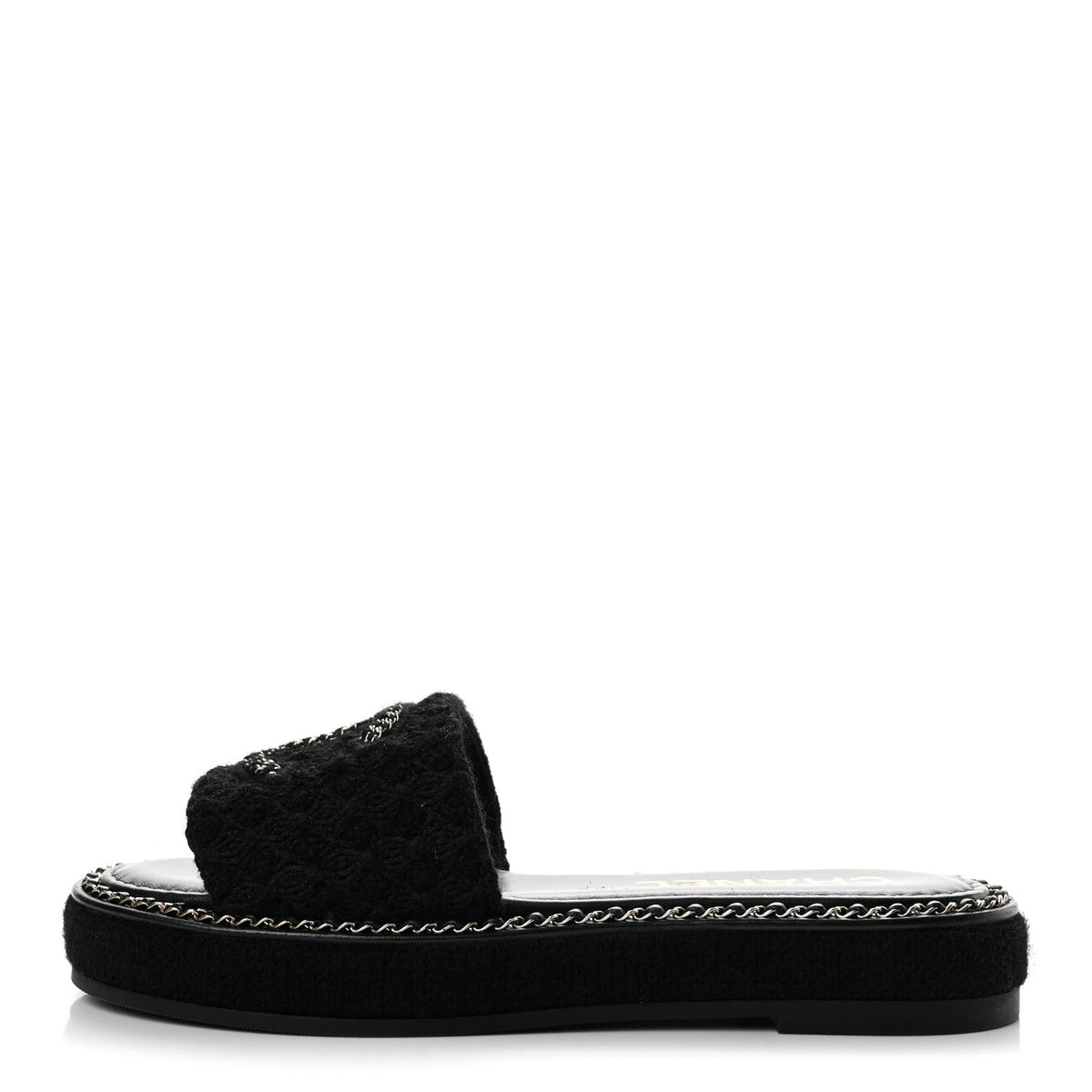 Wool Alpaca Chain CC Slide Sandals Black