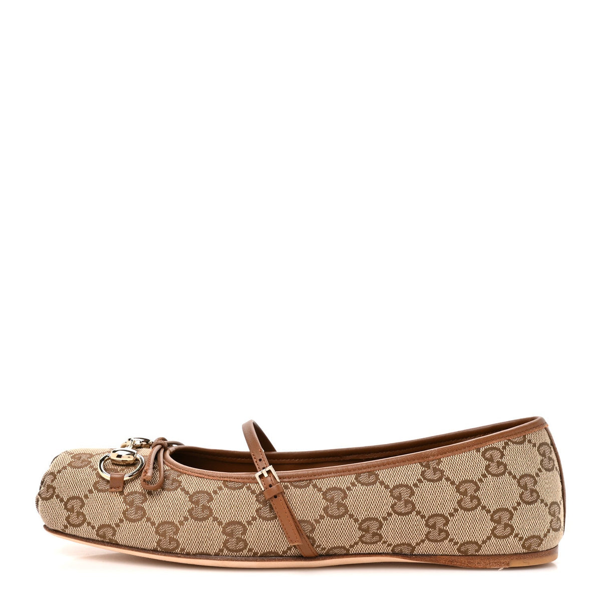 GG Monogram Horsebit Bow Ballet Flats Beige Ebony Sundial