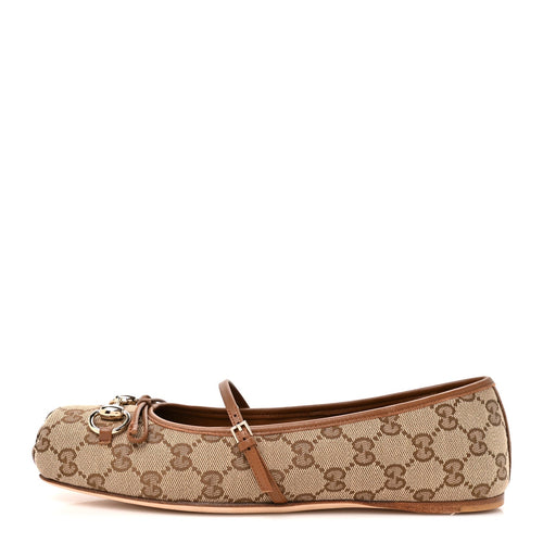 GG Monogram Horsebit Bow Ballet Flats Beige Ebony Sundial