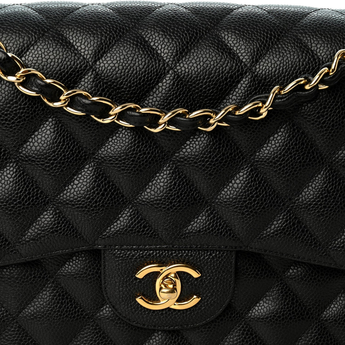 Quilted Caviar Flap Shoulder Bag - Black