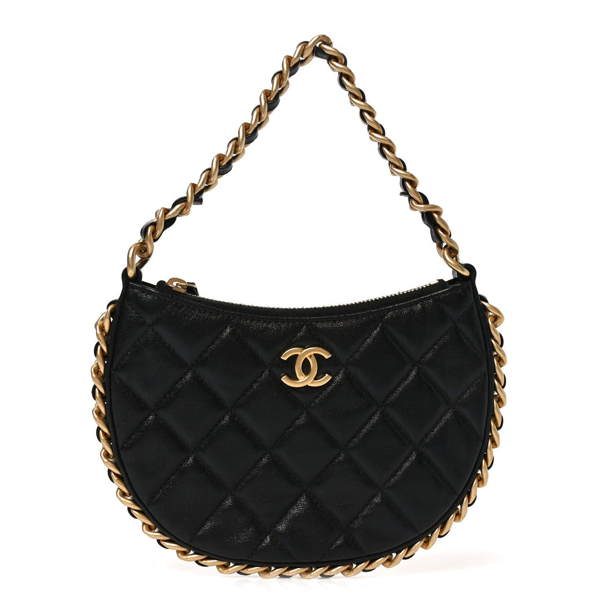 Small Quilted Lambskin Hobo Bag - Black