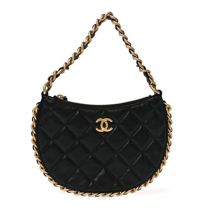 Small Quilted Lambskin Hobo Bag - Black