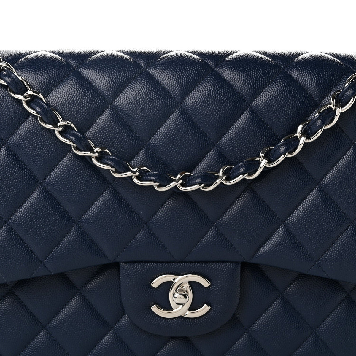 Quilted Caviar Flap Shoulder Bag - Blue